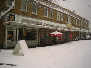 Cafe Rozella in December snowstorm